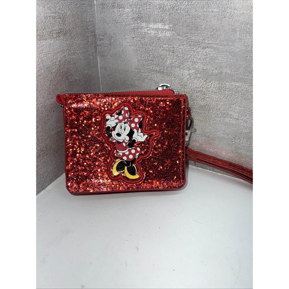 Disney Parks Red Sparkle Minnie Mouse, Zipper Wallet/Button Pocket Purse